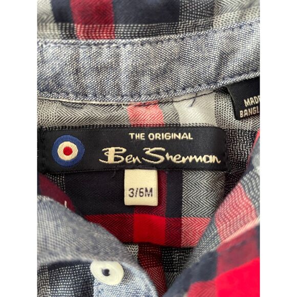 ~ Ben Sherman 3-6 mo Plaid Shirt Red / Blue / Navy Onesie Collar Buttons Cotton - Picture 6 of 11